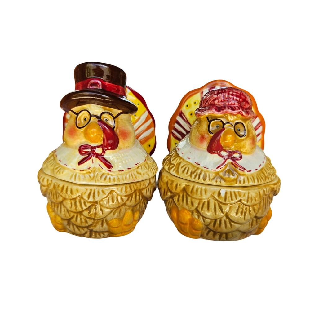 Give Thanks Turkey family canister & 2 candle holders Thanksgiving 6.5x6.5 #49 - Picture 9 of 11